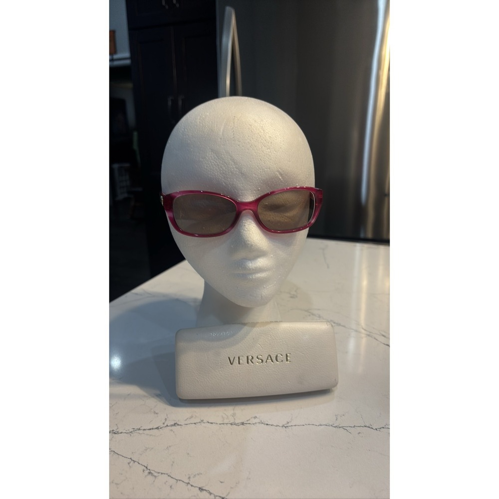 Versace Women's Pink Rectangle Sunglasses Brown Lens w/ Case 3207